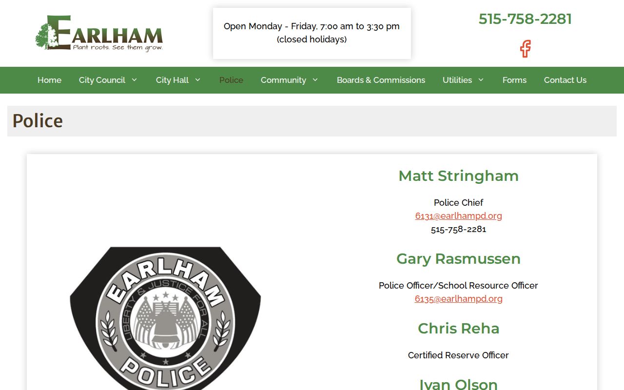 Earlham Police Department source for Madison County arrest records