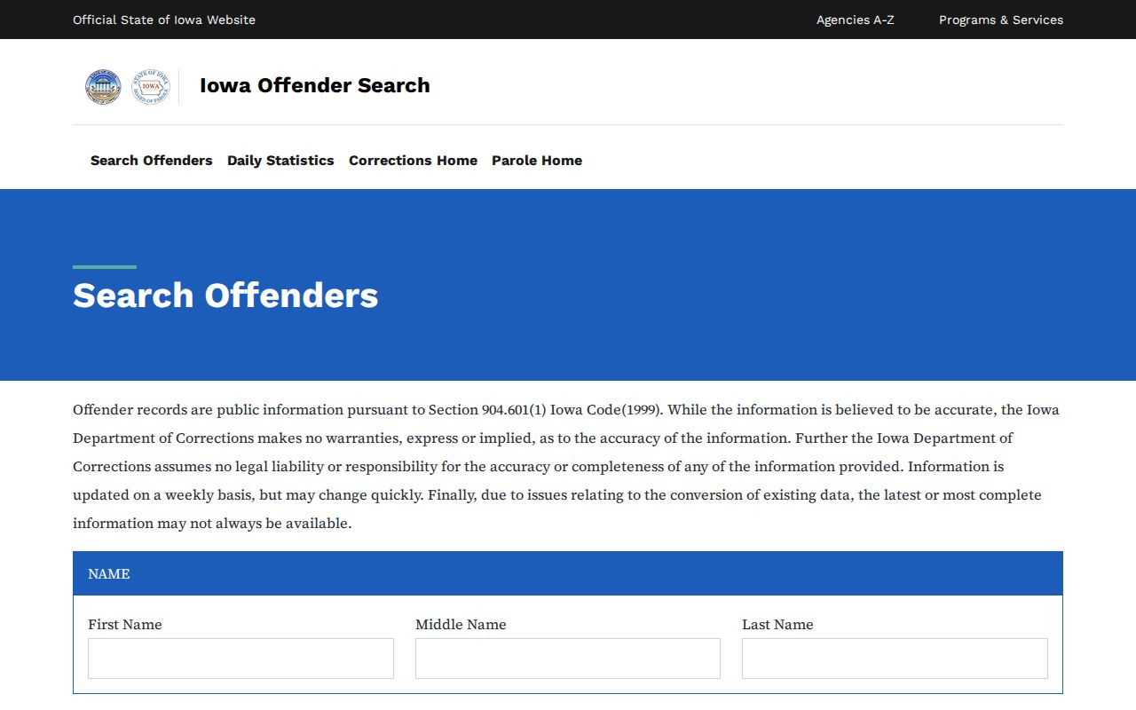 Iowa Department of Corrections offender search for Madison County records