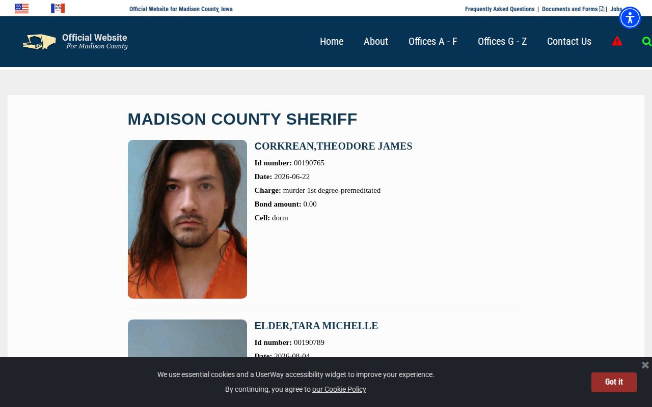 Madison County official inmate roster access page