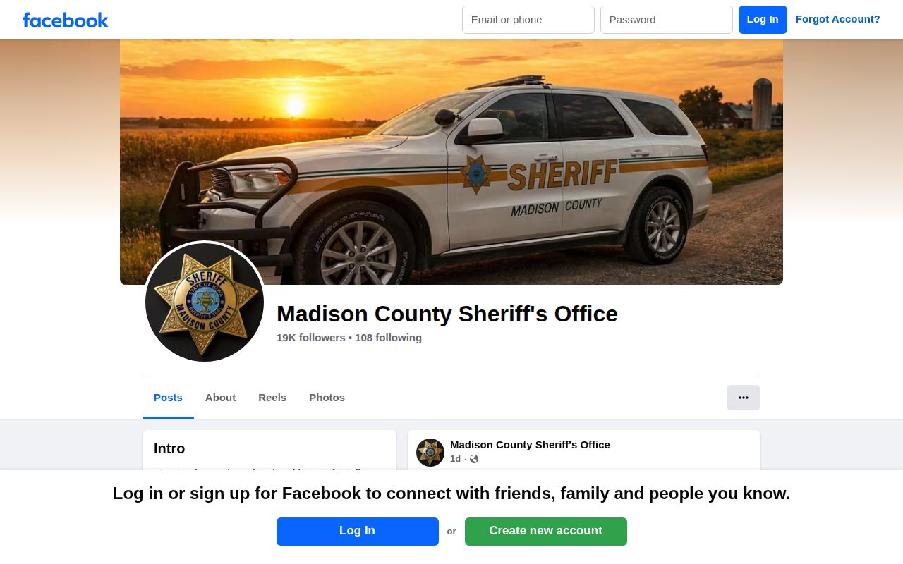 Madison County Sheriff official announcements page for warrant-related updates